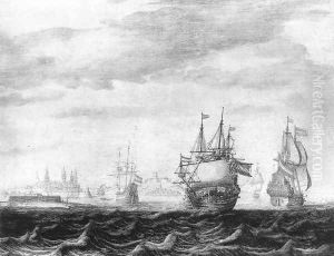 A Dutch Squadron on the Sont, near Castle Kronburg 1640s by Heerman Witmont