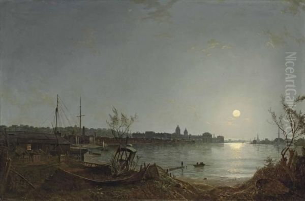 A View Of Greenwich Reach From The Thames By Moonlight - view 1