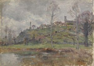 Vue D'un Village Perche Au Calvaire.