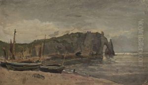 Bateaux Sur La Plage Pres Des Falaises D'etretat.