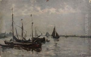 Voiliers Au Mouillage. by Edmond Marie Petitjean