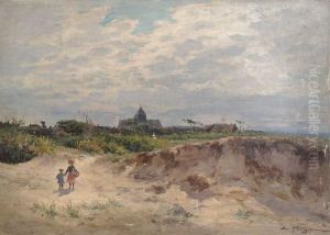 Enfants Dans Les Dunes Pres Du Village. by Edmond Marie Petitjean