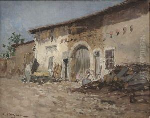 Entree De Ferme En Lorraine. by Edmond Marie Petitjean