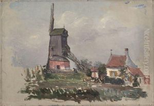 Moulin Et Maison. by Edmond Marie Petitjean