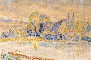 < Paysage Pointilliste : Maison Au Bord De L'eau >. < Paysage Pointilliste : Maison Au Bord De L'eau >.