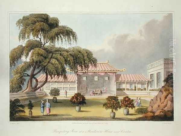 Banqueting Room at a Mandarins House near Canton, from 'Journal of a voyage, in 1811 and 1812 to Madras and China, engraved by J. Clark, published 1814 - view 1