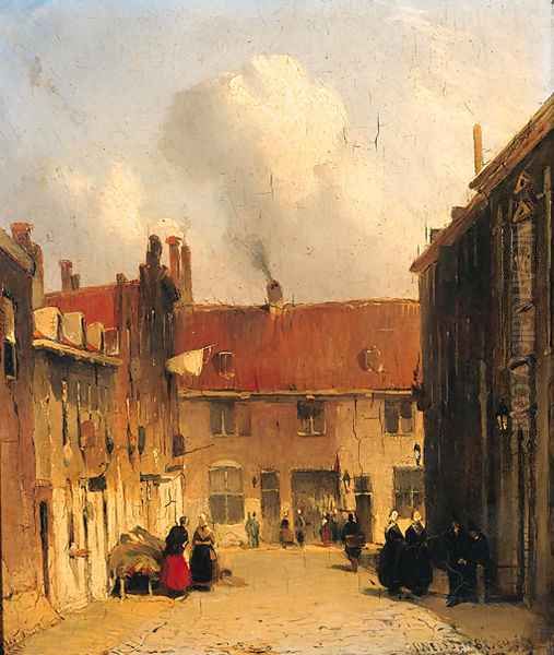 Villagers in a sunlit street - view 1