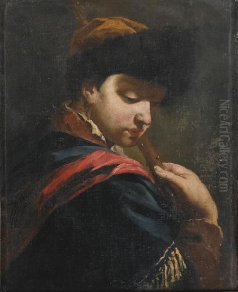 A Young Boy Seen From The Side, Holding A Stick - view 1