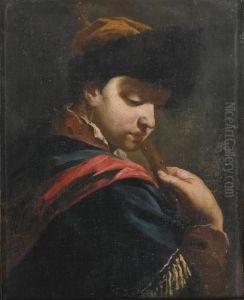A Young Boy Seen From The Side, Holding A Stick A Young Boy Seen From The Side, Holding A Stick
