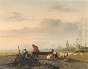 Fishing on a lazy afternoon by Jan Weissenbruch