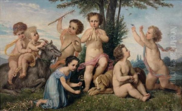 Jeune Fille Et Putti Dans Un Paysage - view 1