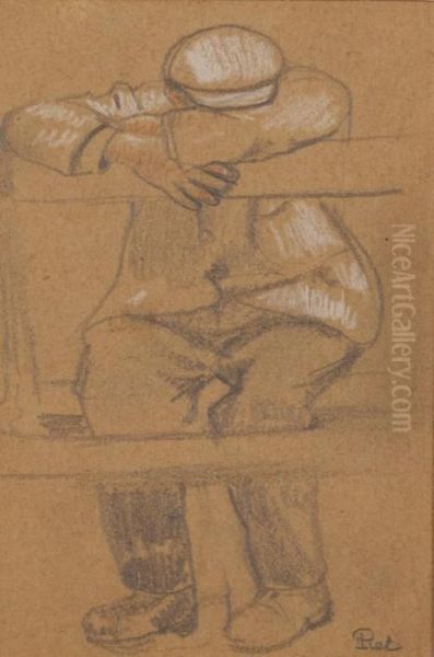 Homme Endormi Assis Sur Une Barriere - view 1