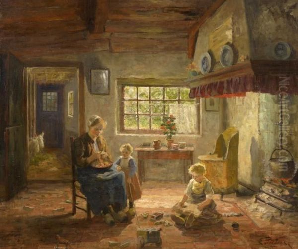 An Interior Setting Of Mother With Two Children - view 1