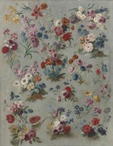 A Study Of Roses, Daffodils, Tulips, Forget-me-nots And Other Flowers by Jean-Baptiste Pillement