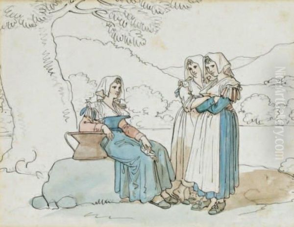 Trois Femmes Discutant Dans Un Paysage - view 1
