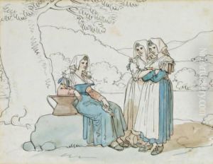Trois Femmes Discutant Dans Un Paysage
