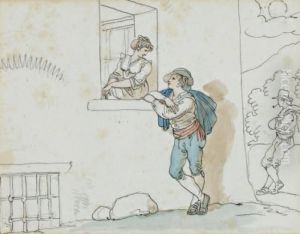 Jeune Couple Discutant A La Fenetre by Bartolomeo Pinelli