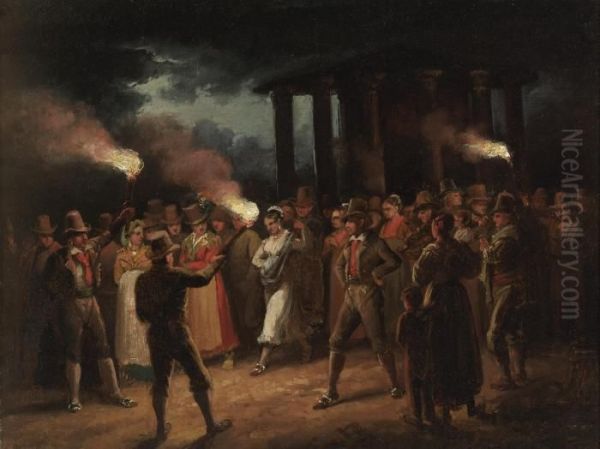 Revellers In Front Of The Temple Of Hercules, Rome - view 1