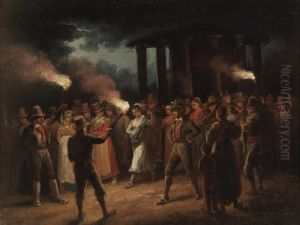 Revellers In Front Of The Temple Of Hercules, Rome by Bartolomeo Pinelli