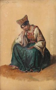 Studie Av Kvinna I Folkdrakt Fran Caraffa Di Calabria