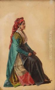 Studie Av Kvinna I Folkdrakt Fran Procida by Edouard Pingret