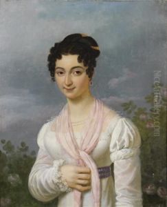 Portrait De Jeune Femme A L'echarpe Rose