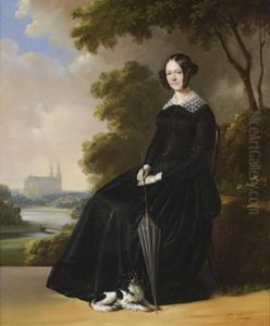 Portrait D'une Jeune Femme Avec Son Chien Devant Une Eglise Portrait D'une Jeune Femme Avec Son Chien Devant Une Eglise