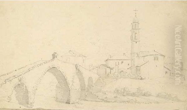 La Fontaine Et Le Marche De Leyden Crayon Noir - view 1