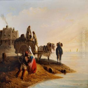 Et Italiensk Par Ved En Hestevogn Ved Kysten by Edouard Pingret