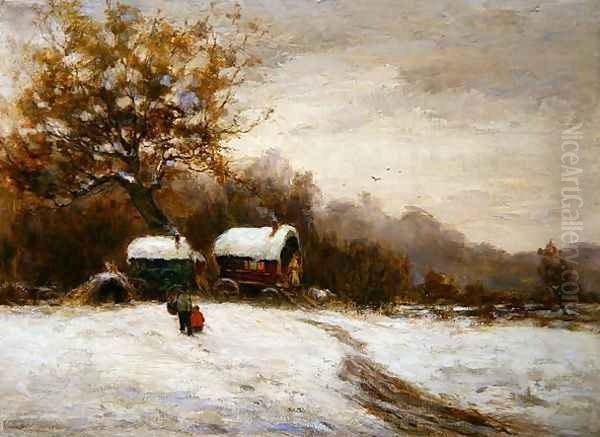 Gypsy Caravans in the Snow - view 1