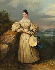 Eduard Henri Theophile Pingret: A Young Girl In A Landscape by Edouard Pingret