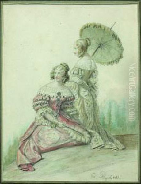 Deux Jeunes Femmes En Costume Du Xviie Siecle - view 1