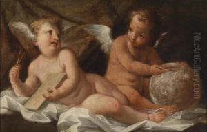 Two Paintings Of Putti With Scientific Instruments As Allegories Of Geometry by Domenico Piola