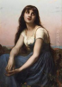 Young Beauty With Lute In Front Of An Italian Landscape
