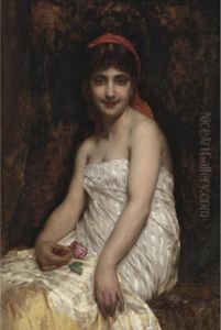Young Beauty With Roses by Etienne Adolphe Piot