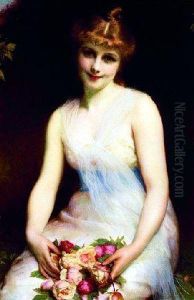 Young Beauty With Roses by Etienne Adolphe Piot