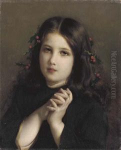 A Young Girl With Holly Berries In Her Hair by Etienne Adolphe Piot