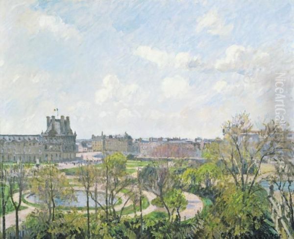 Le Jardin Des Tuileries Et Le Pavillon De Flore, Matin, Printemps - view 1