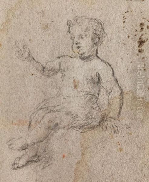 Studie Eines Sitzenden Putto Mit Lendentuch Und Erhobener Rechter Hand - view 1