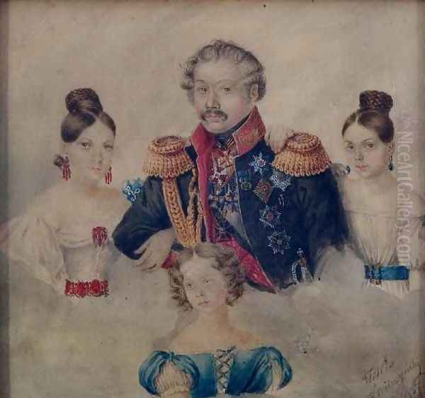 Russian Officer and His Daughters - view 1