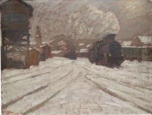 Stuttgarter Haupbahnhof Im Schnee by Hermann Pleuer