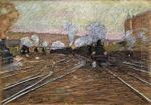 Stuttgarter Bahnhof Bei Regen, Rechts Die Hauser Der Bahnhofstrase by Hermann Pleuer