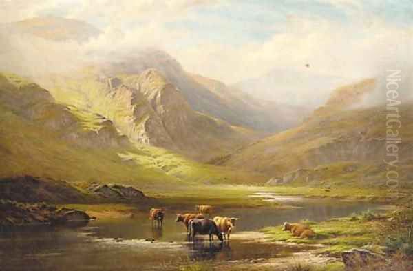 Cattle watering in a Highland landscape - view 1