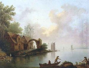 Wooded River Landscape with Boatmen