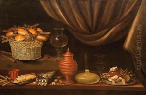 Bodegon De Dulces, Frutos Secos, Ceramica Y Vidrios by Antonio Ponce