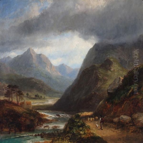 Scottish Mountainscape With Shepherd - view 1