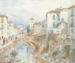 Figures by a bridge at Granada, Spain by Henry B. Wimbush