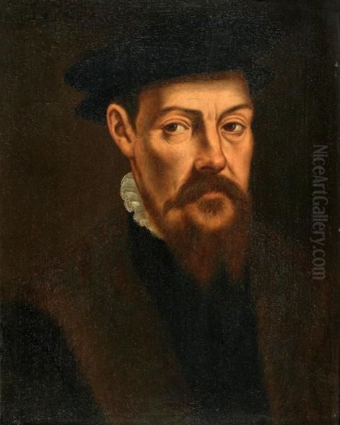 Portrait Of A Gentleman Wearing A Black Hat And Fur Coat - view 1