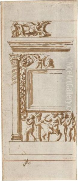 An Antique Altar With The Triumph Of Silenus At The Base - view 1