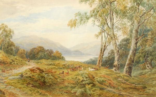 Deer Resting In A Loch Landscape - view 1